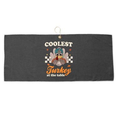 Coolest Turkey At The Table Cute Thanksgiving Large Microfiber Waffle Golf Towel