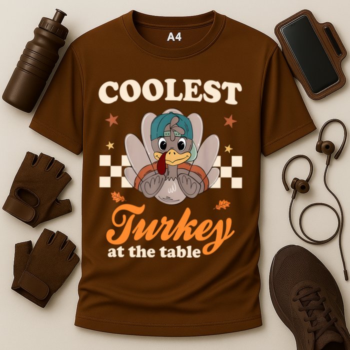Coolest Turkey At The Table Cute Thanksgiving Cooling Performance Crew T-Shirt
