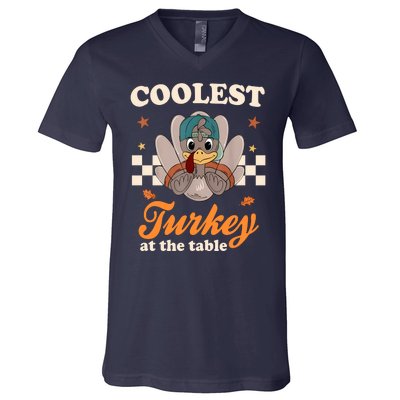 Coolest Turkey At The Table Cute Thanksgiving V-Neck T-Shirt