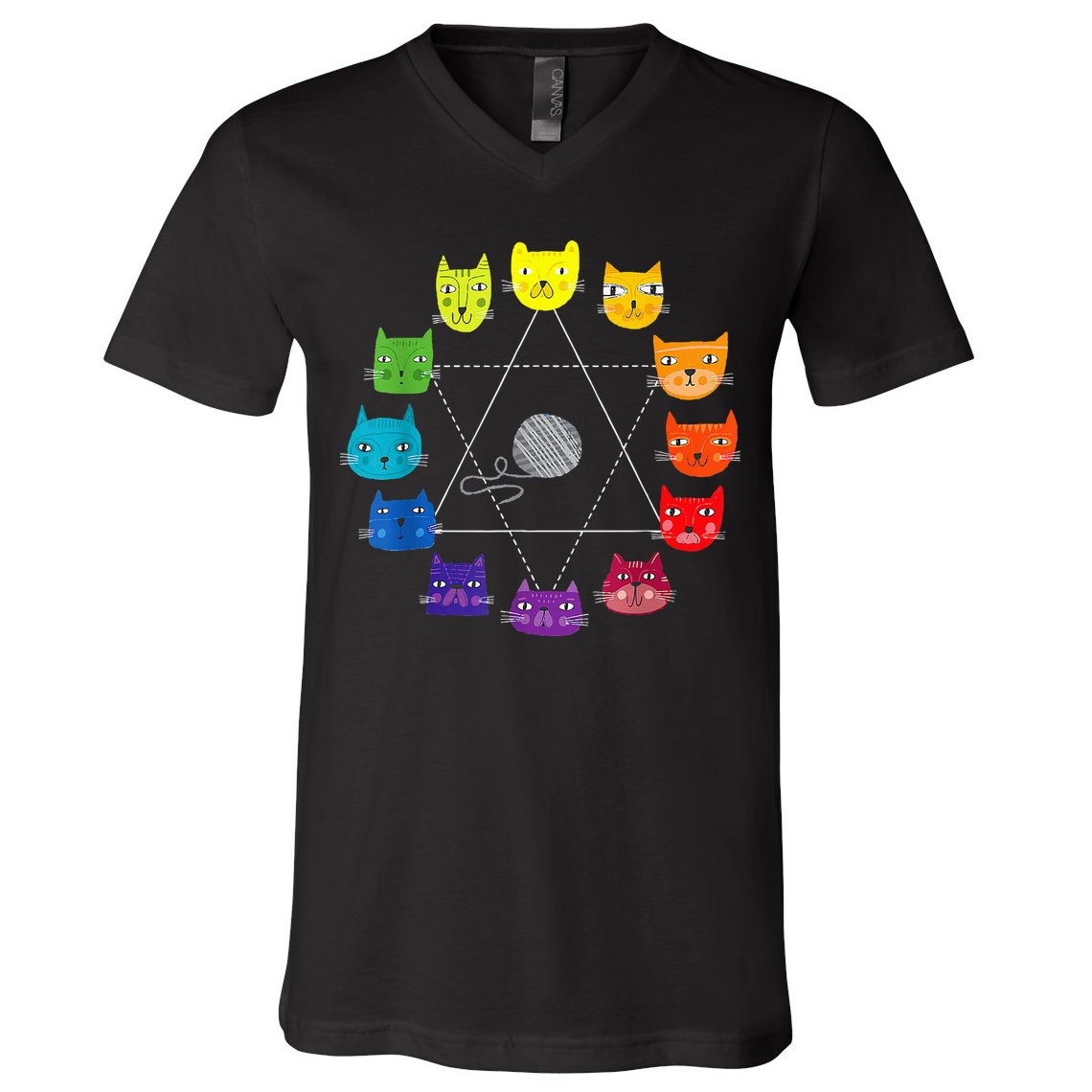 Cat Themed Artist Color Wheel Educational V-Neck T-Shirt