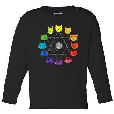 Cat Themed Artist Color Wheel Educational Toddler Long Sleeve Shirt