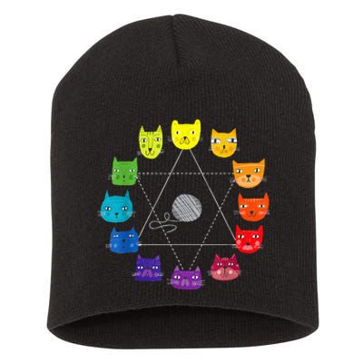 Cat Themed Artist Color Wheel Educational Short Acrylic Beanie