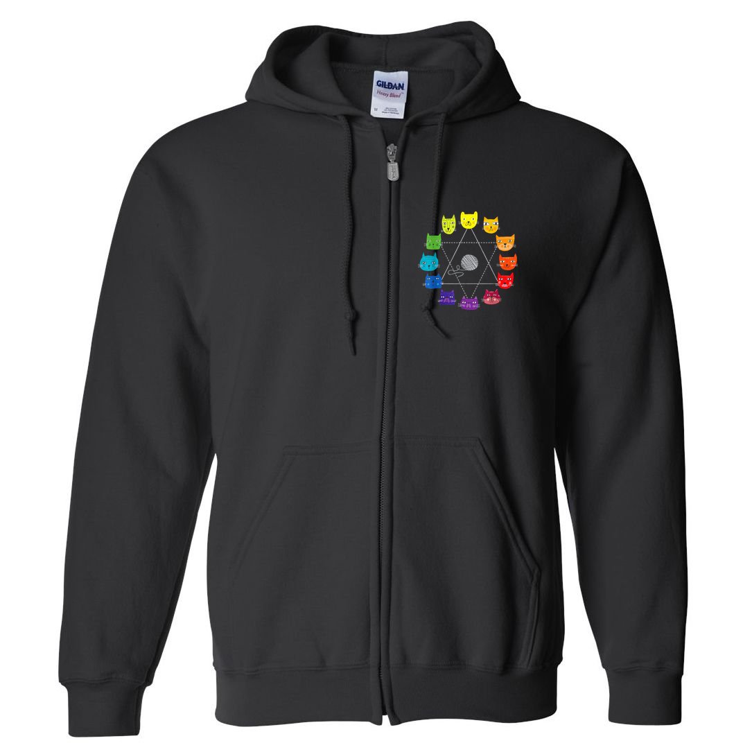 Cat Themed Artist Color Wheel Educational Full Zip Hoodie
