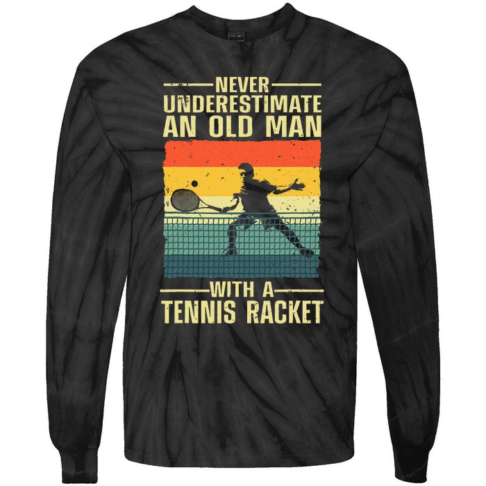 Cool Tennis Art For Grandpa Tennis Player Racket Sport Tie-Dye Long Sleeve Shirt