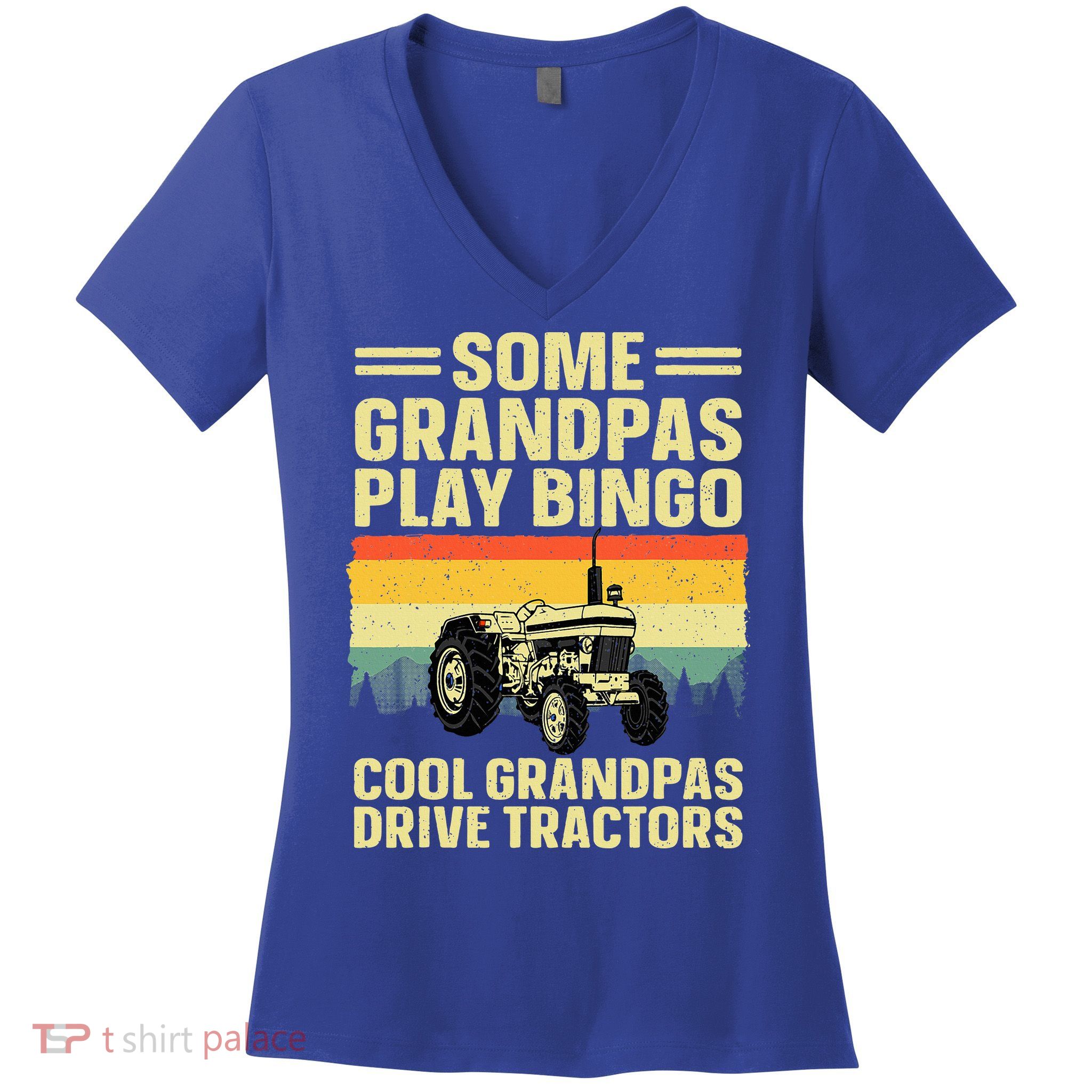 Cool Tractor Art For Grandpa Farming Farmer Farm Tractor Women's V-Neck T-Shirt