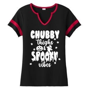 Chubby Thighs And Spooky Vibes Cute Halloween Ladies Halftime Notch Neck Tee