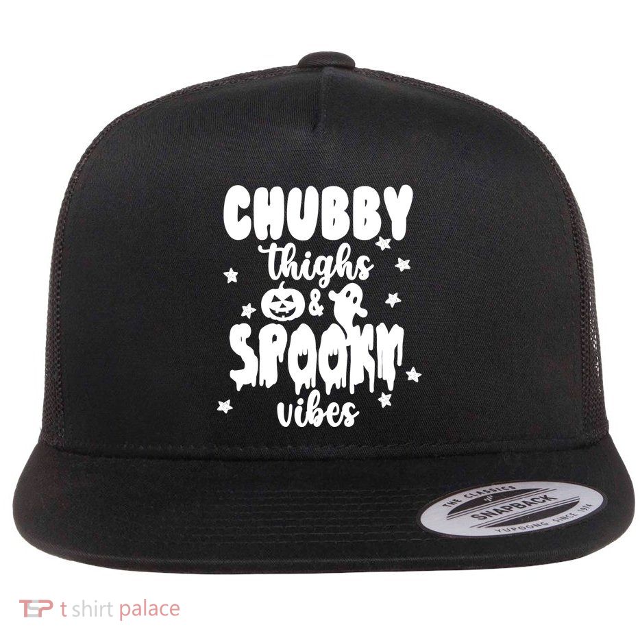 Chubby Thighs And Spooky Vibes Cute Halloween Flat Bill Trucker Hat