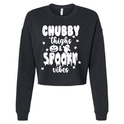 Chubby Thighs And Spooky Vibes Cute Halloween Cropped Pullover Crew