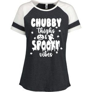 Chubby Thighs And Spooky Vibes Cute Halloween Enza Ladies Jersey Colorblock Tee