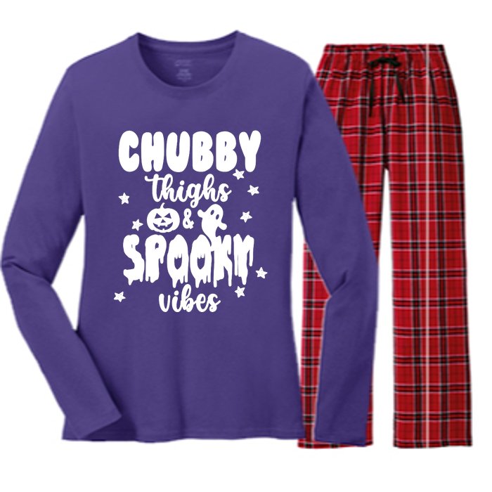 Chubby Thighs And Spooky Vibes Cute Halloween Women's Long Sleeve Flannel Pajama Set 