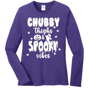 Chubby Thighs And Spooky Vibes Cute Halloween Ladies Long Sleeve Shirt