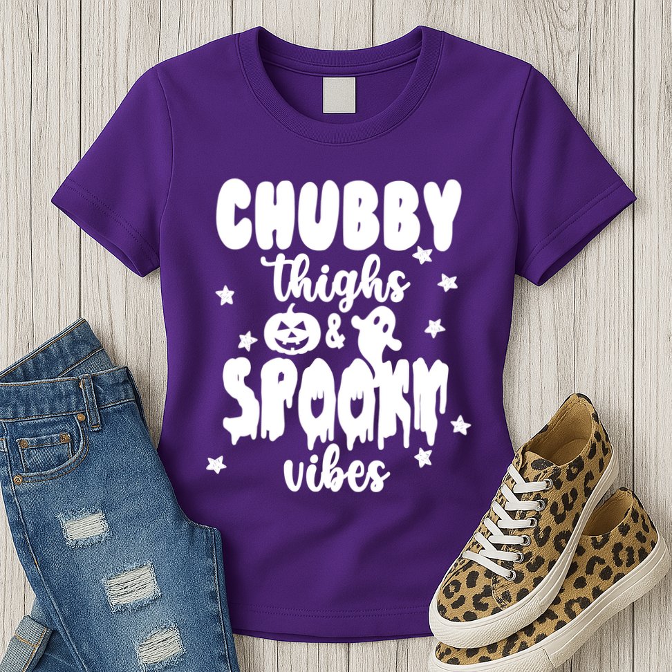 Chubby Thighs And Spooky Vibes Cute Halloween Womens T-Shirt