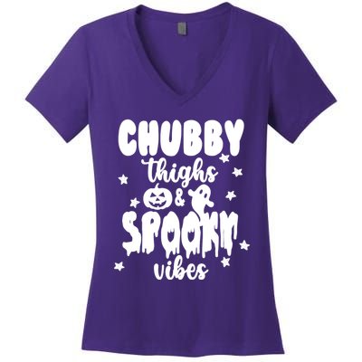 Chubby Thighs And Spooky Vibes Cute Halloween Women's V-Neck T-Shirt