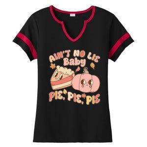 Cute Thanksgiving Aint No Lie Baby Pie Pie Pie Retro Cartoon Pumpkin Pie Ladies Halftime Notch Neck Tee