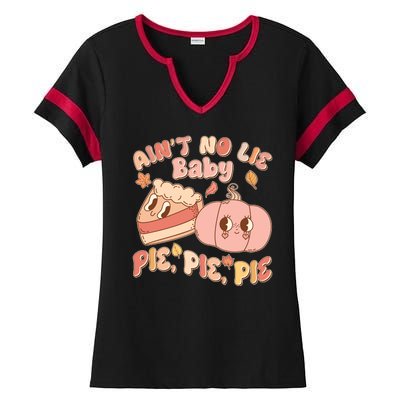 Cute Thanksgiving Aint No Lie Baby Pie Pie Pie Retro Cartoon Pumpkin Pie Ladies Halftime Notch Neck Tee