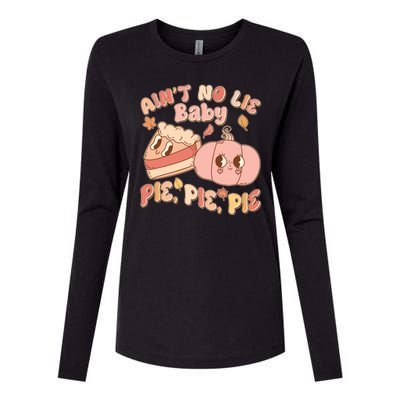 Cute Thanksgiving Aint No Lie Baby Pie Pie Pie Retro Cartoon Pumpkin Pie Womens Cotton Relaxed Long Sleeve T-Shirt