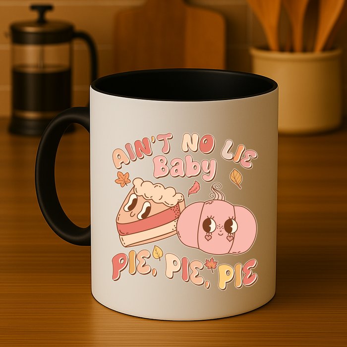 Cute Thanksgiving Aint No Lie Baby Pie Pie Pie Retro Cartoon Pumpkin Pie Mug