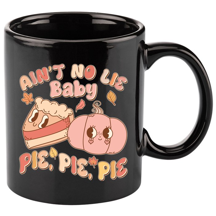 Cute Thanksgiving Aint No Lie Baby Pie Pie Pie Retro Cartoon Pumpkin Pie 11oz C Handle Ceramic Mug