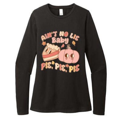 Cute Thanksgiving Aint No Lie Baby Pie Pie Pie Retro Cartoon Pumpkin Pie Womens CVC Long Sleeve Shirt