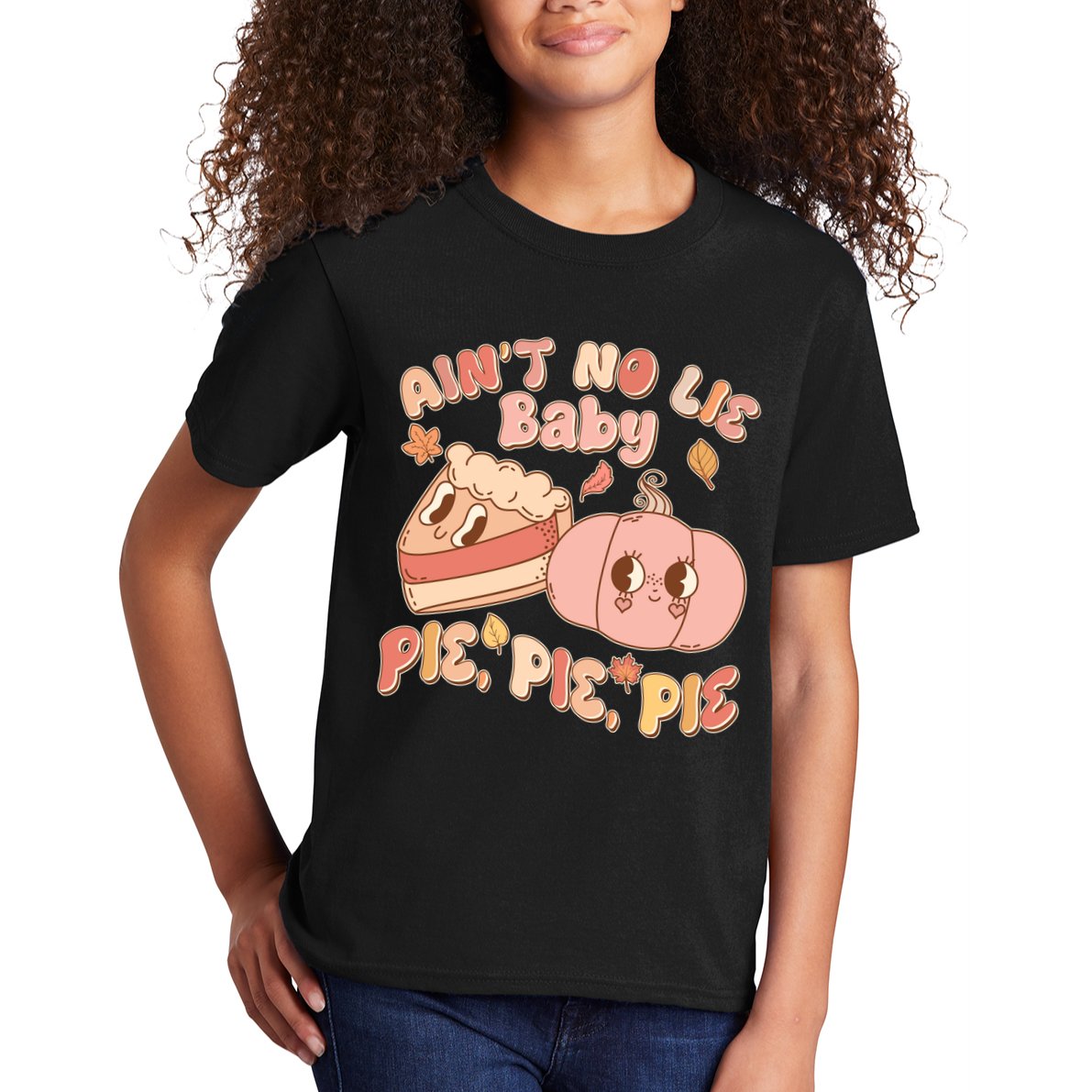 Cute Thanksgiving Aint No Lie Baby Pie Pie Pie Retro Cartoon Pumpkin Pie Kids T-Shirt