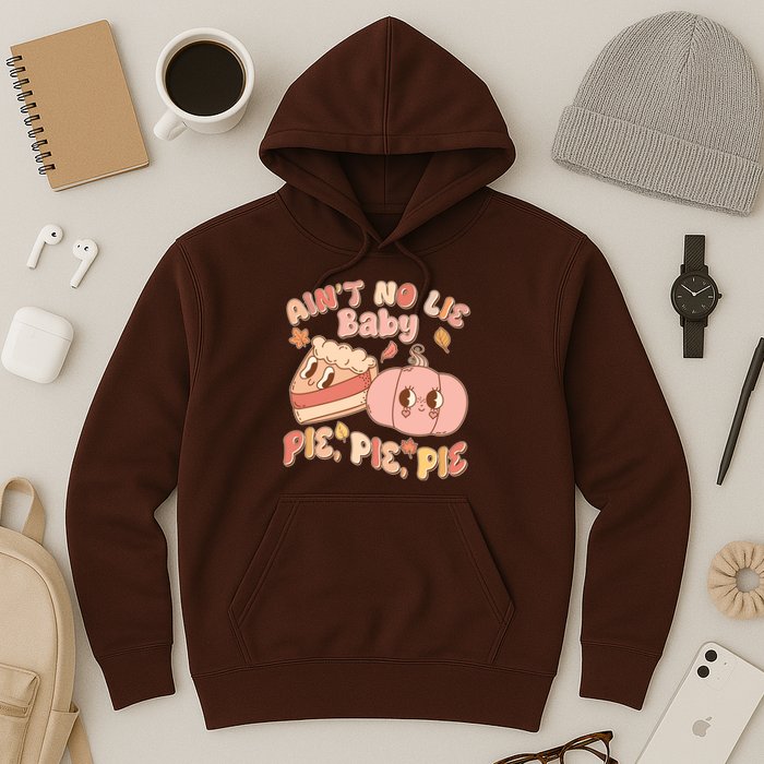 Cute Thanksgiving Aint No Lie Baby Pie Pie Pie Retro Cartoon Pumpkin Pie Hoodie