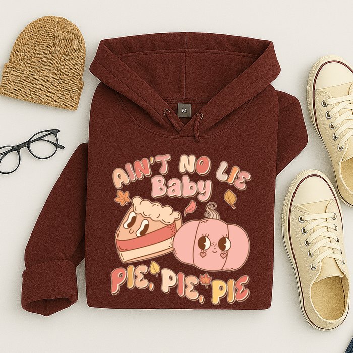 Cute Thanksgiving Aint No Lie Baby Pie Pie Pie Retro Cartoon Pumpkin Pie Hoodie