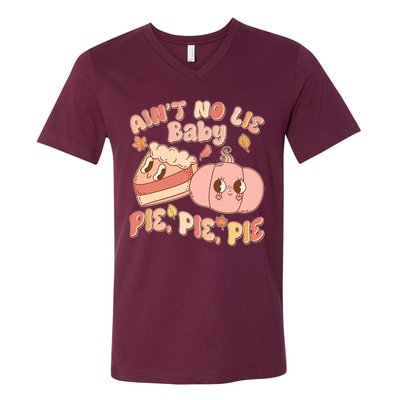 Cute Thanksgiving Aint No Lie Baby Pie Pie Pie Retro Cartoon Pumpkin Pie V-Neck T-Shirt