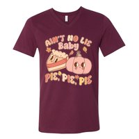 Cute Thanksgiving Aint No Lie Baby Pie Pie Pie Retro Cartoon Pumpkin Pie V-Neck T-Shirt