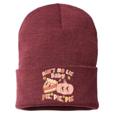 Cute Thanksgiving Aint No Lie Baby Pie Pie Pie Retro Cartoon Pumpkin Pie Sustainable Knit Beanie