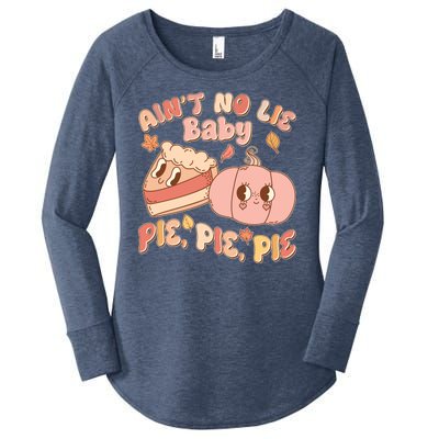 Cute Thanksgiving Aint No Lie Baby Pie Pie Pie Retro Cartoon Pumpkin Pie Women's Perfect Tri Tunic Long Sleeve Shirt