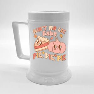 Cute Thanksgiving Aint No Lie Baby Pie Pie Pie Retro Cartoon Pumpkin Pie Beer Stein