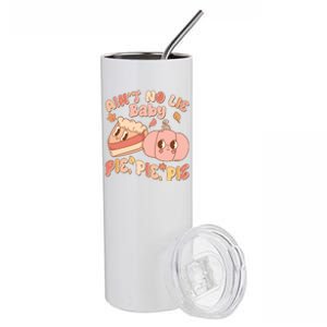 Cute Thanksgiving Aint No Lie Baby Pie Pie Pie Retro Cartoon Pumpkin Pie Stainless Steel Tumbler