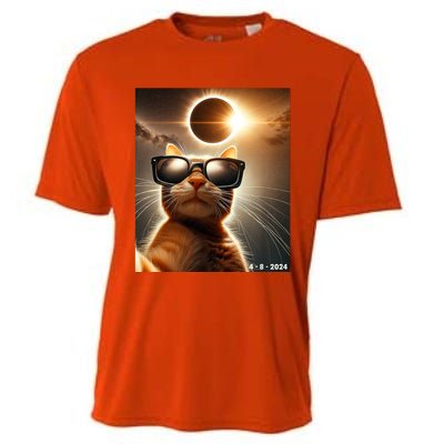 Cat Taking A Selfie With Solar 2024 Eclipse Wearing Glasses Cooling Performance Crew T-Shirt