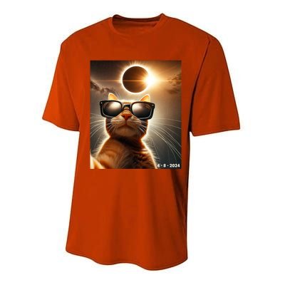 Cat Taking A Selfie With Solar 2024 Eclipse Wearing Glasses Performance Sprint T-Shirt