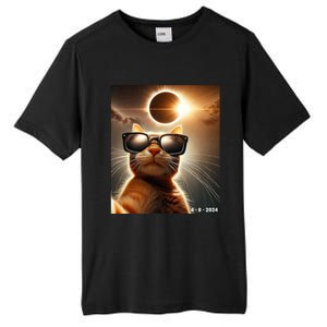 Cat Taking A Selfie With Solar 2024 Eclipse Wearing Glasses Tall Fusion ChromaSoft Performance T-Shirt