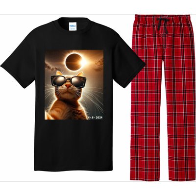 Cat Taking A Selfie With Solar 2024 Eclipse Wearing Glasses Pajama Set