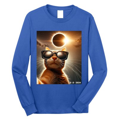 Cat Taking A Selfie With Solar 2024 Eclipse Wearing Glasses Long Sleeve Shirt