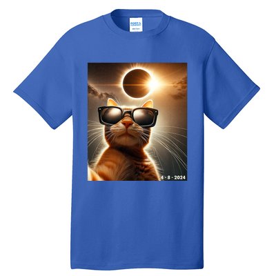 Cat Taking A Selfie With Solar 2024 Eclipse Wearing Glasses Tall T-Shirt