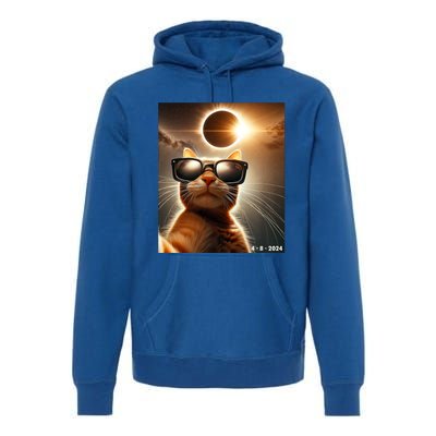 Cat Taking A Selfie With Solar 2024 Eclipse Wearing Glasses Premium Hoodie