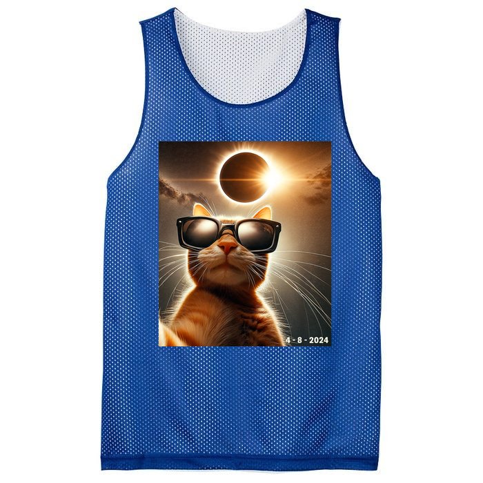 Cat Taking A Selfie With Solar 2024 Eclipse Wearing Glasses Mesh Reversible Basketball Jersey Tank