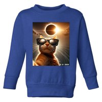 Cat Taking A Selfie With Solar 2024 Eclipse Wearing Glasses Toddler Sweatshirt