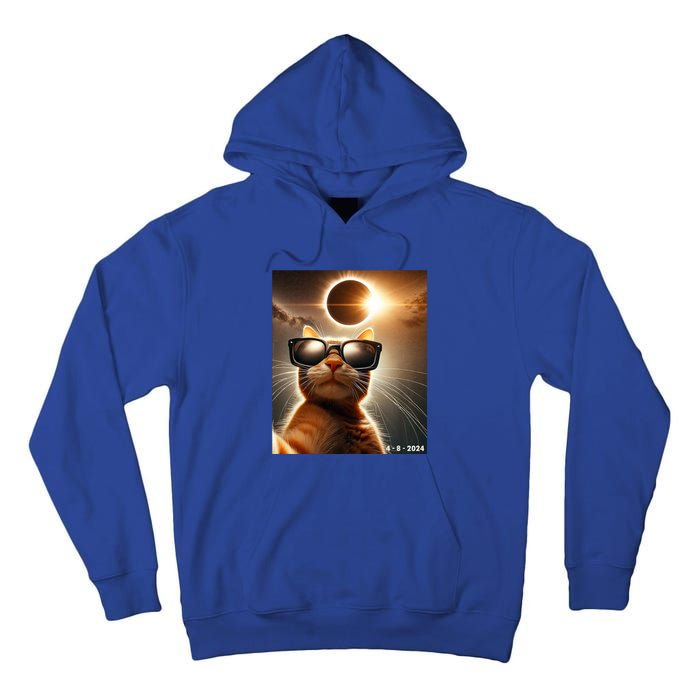 Cat Taking A Selfie With Solar 2024 Eclipse Wearing Glasses Tall Hoodie