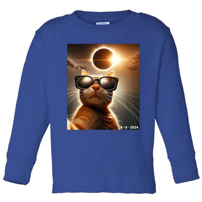 Cat Taking A Selfie With Solar 2024 Eclipse Wearing Glasses Toddler Long Sleeve Shirt