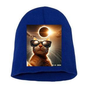 Cat Taking A Selfie With Solar 2024 Eclipse Wearing Glasses Short Acrylic Beanie