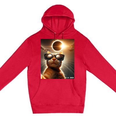 Cat Taking A Selfie With Solar 2024 Eclipse Wearing Glasses Premium Pullover Hoodie