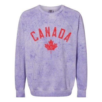 Canada Text And Leaf Distressed Red Print Colorblast Crewneck Sweatshirt