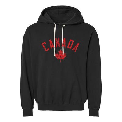 Canada Text And Leaf Distressed Red Print Garment-Dyed Fleece Hoodie