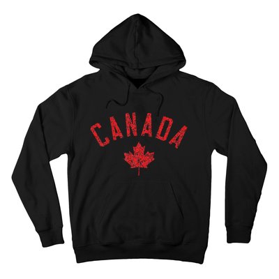 Canada Text And Leaf Distressed Red Print Hoodie