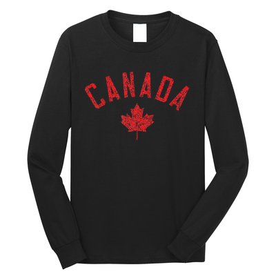 Canada Text And Leaf Distressed Red Print Long Sleeve Shirt