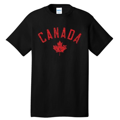 Canada Text And Leaf Distressed Red Print Tall T-Shirt